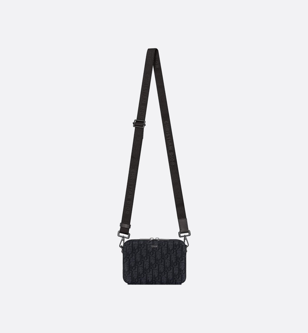 Pochette zippée à bandoulière Toile jacquard Dior Oblique noir - #1