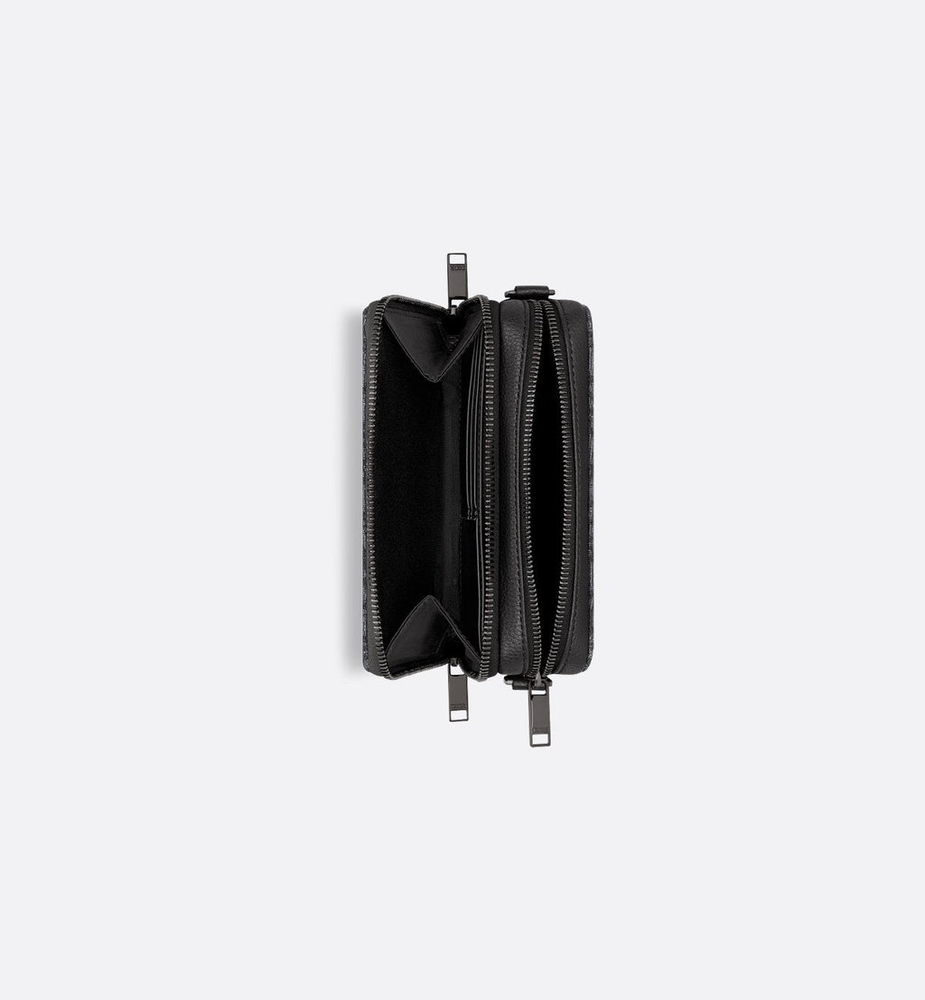 Pochette zippée à bandoulière Toile jacquard Dior Oblique noir - #1