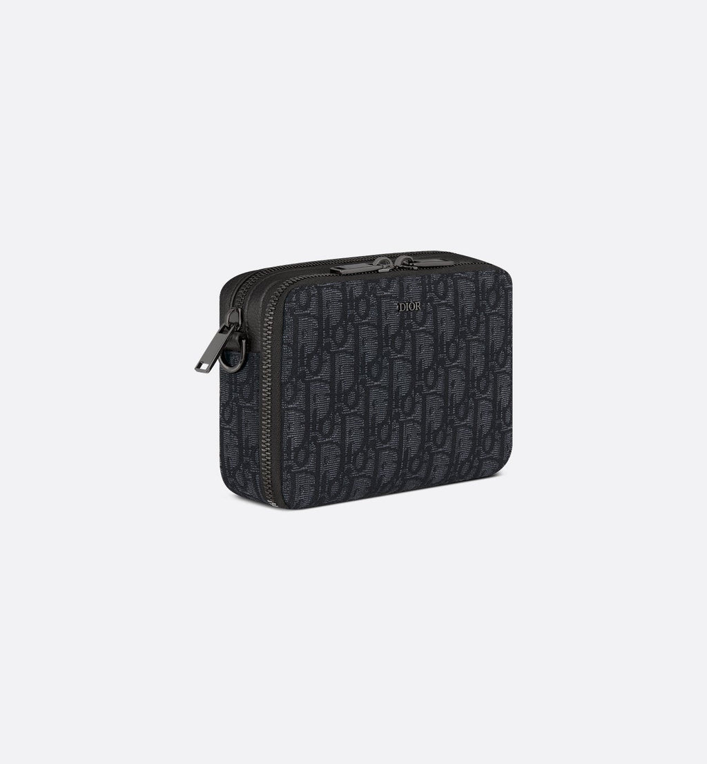 Pochette zippée à bandoulière Toile jacquard Dior Oblique noir - #1